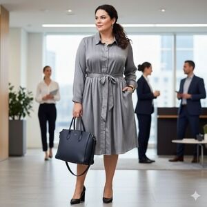 Torrid Gray Satin Houndstooth Print Belted Shirt Dress Pockets Womens Size 2X